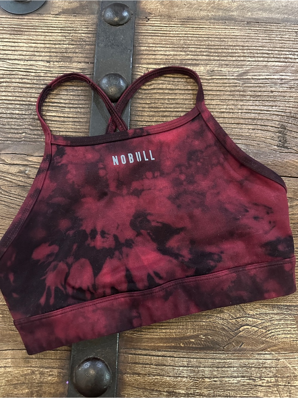 NOBULL Women's Burgundy and Black Tie-Dye Crossback Sports Bra